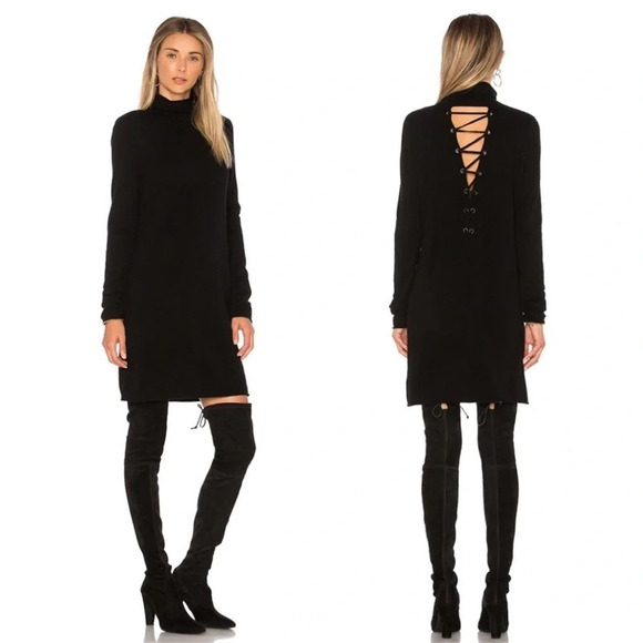 N:Philanthropy City Mini Black Wool/Cashmere T-neck Sweater Dress Open Back XS - Picture 1 of 13